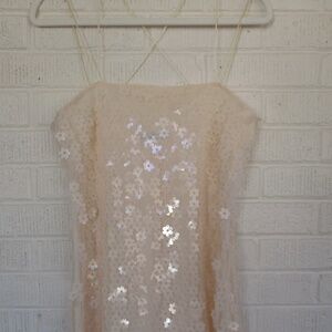Zara Floral Sequin Dress Cream Almond